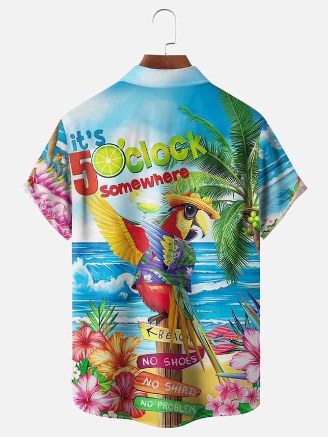 9-Pack Moisture-wicking Geo Toucan Parrot Rooster Chest Pocket Hawaiian Shirt