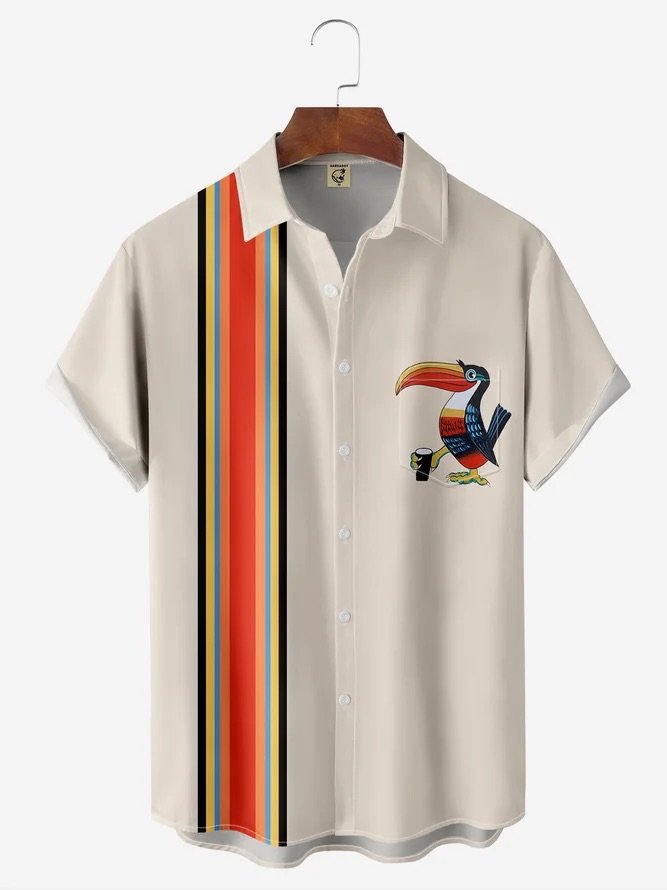 3-Pack Moisture-wicking Breathable Toucan Rooster Chest Pocket Hawaiian Shirt