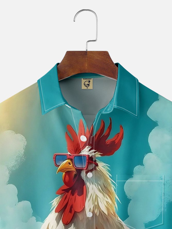 3-Pack Moisture-wicking Breathable Toucan Rooster Chest Pocket Hawaiian Shirt
