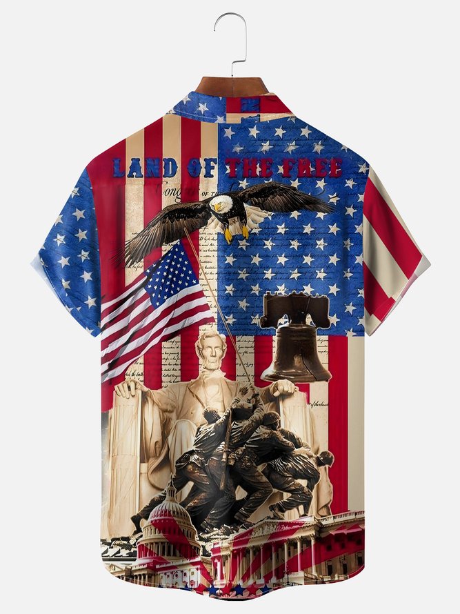 Moisture-wicking American Flag Painting Chest Pocket Hawaiian Shirt