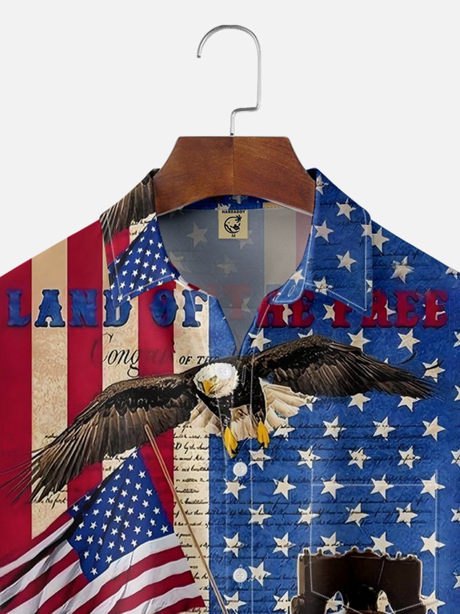 Moisture-wicking American Flag Painting Chest Pocket Hawaiian Shirt