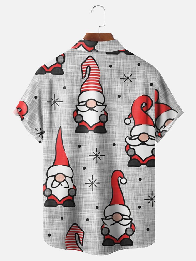 Hardaddy Men's Christmas Santa Print Casual Breathable Short Sleeve Shirt