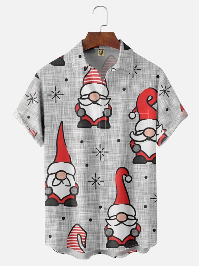 Hardaddy Men's Christmas Santa Print Casual Breathable Short Sleeve Shirt