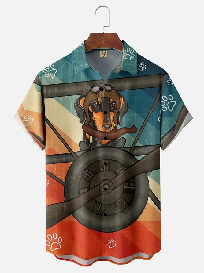 Moisture-wicking Dachshund Chest Pocket Hawaiian Shirt