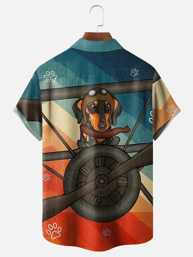 Moisture-wicking Dachshund Chest Pocket Hawaiian Shirt