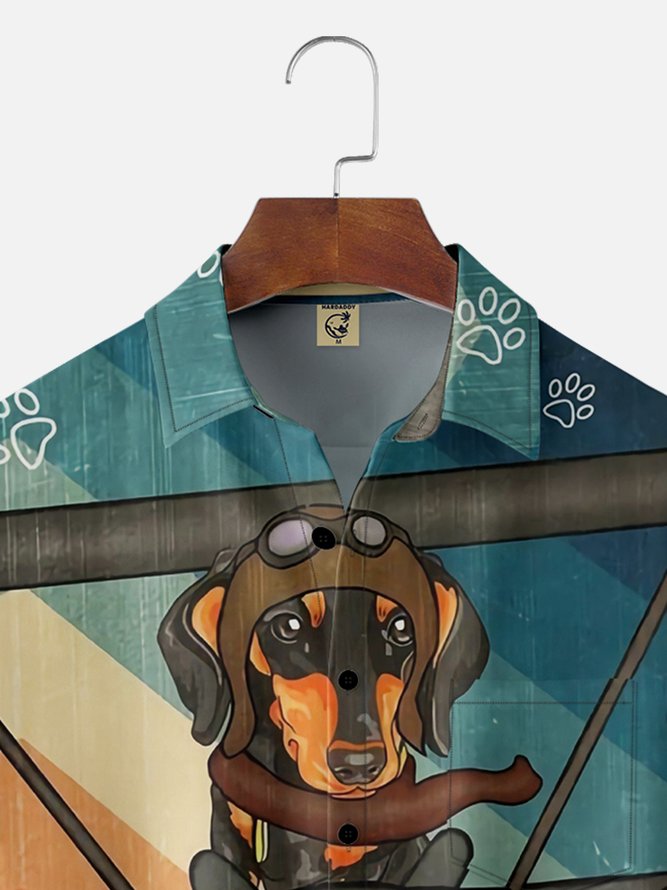 Moisture-wicking Dachshund Chest Pocket Hawaiian Shirt