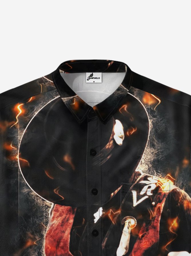 Moisture-wicking Rock Roll Band Guitar Chest Pocket Casual Shirt