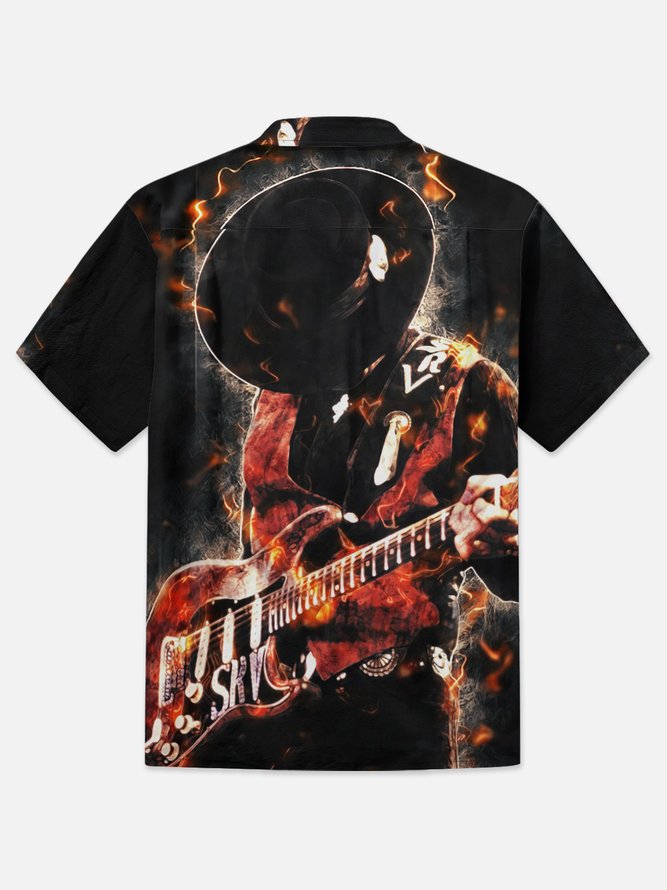 Moisture-wicking Rock Roll Band Guitar Chest Pocket Casual Shirt