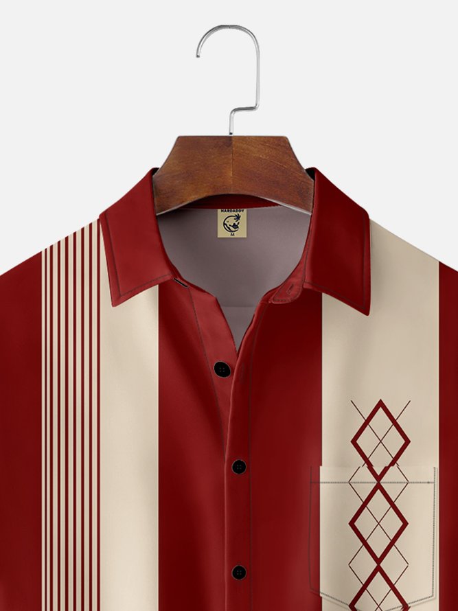 Hardaddy Men's Geometric Print Wrinkle Resistant Moisture Wicking Fabric Lapel Short Sleeve Hawaiian Shirt