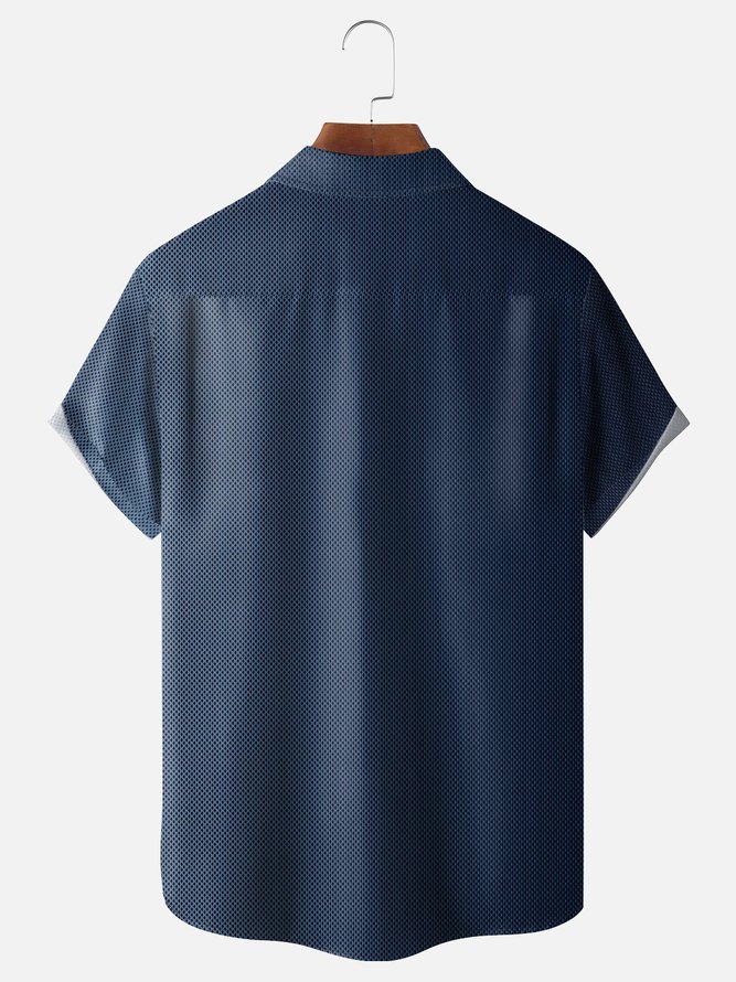 Hardaddy Gradient Color Chest Pocket Short Sleeve Casual Shirt
