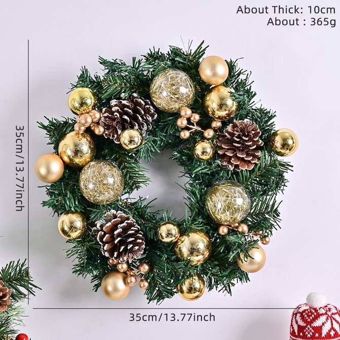 Christmas Wreath Door Berry Pine Cone Wreath with Red Bow Christmas Front Door Wreath Artificial Christmas Wreath with Christmas Balls and Pine