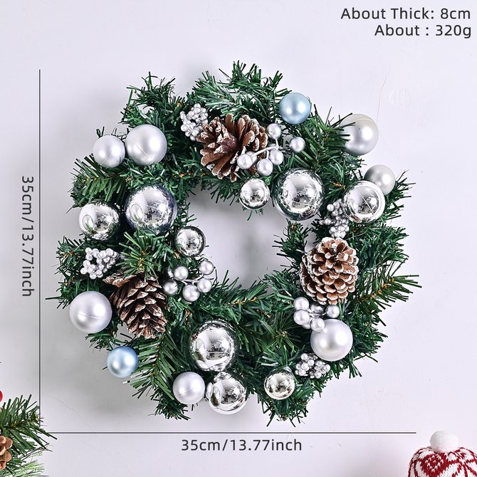 Christmas Wreath Door Berry Pine Cone Wreath with Red Bow Christmas Front Door Wreath Artificial Christmas Wreath with Christmas Balls and Pine