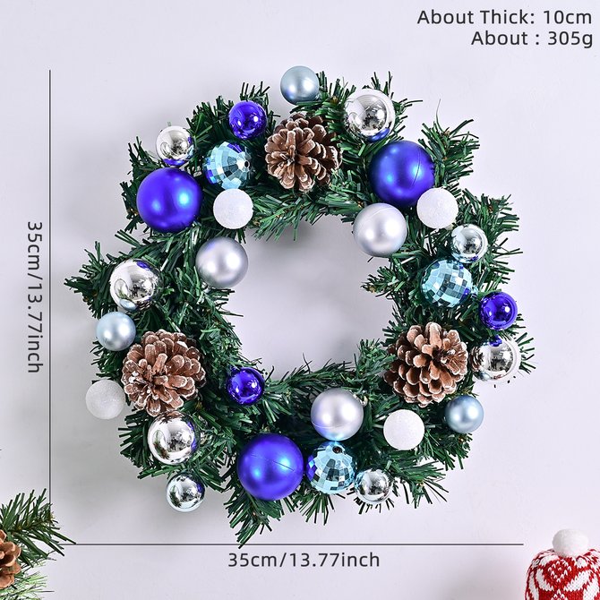 Christmas Wreath Door Berry Pine Cone Wreath with Red Bow Christmas Front Door Wreath Artificial Christmas Wreath with Christmas Balls and Pine