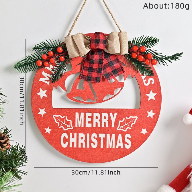 Christmas Wreath Door Berry Pine Cone Wreath with Red Bow Christmas Front Door Wreath Artificial Christmas Wreath with Christmas Balls and Pine
