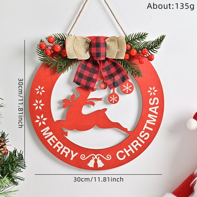 Christmas Wreath Door Berry Pine Cone Wreath with Red Bow Christmas Front Door Wreath Artificial Christmas Wreath with Christmas Balls and Pine