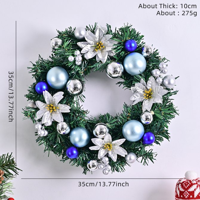 Christmas Wreath Door Berry Pine Cone Wreath with Red Bow Christmas Front Door Wreath Artificial Christmas Wreath with Christmas Balls and Pine