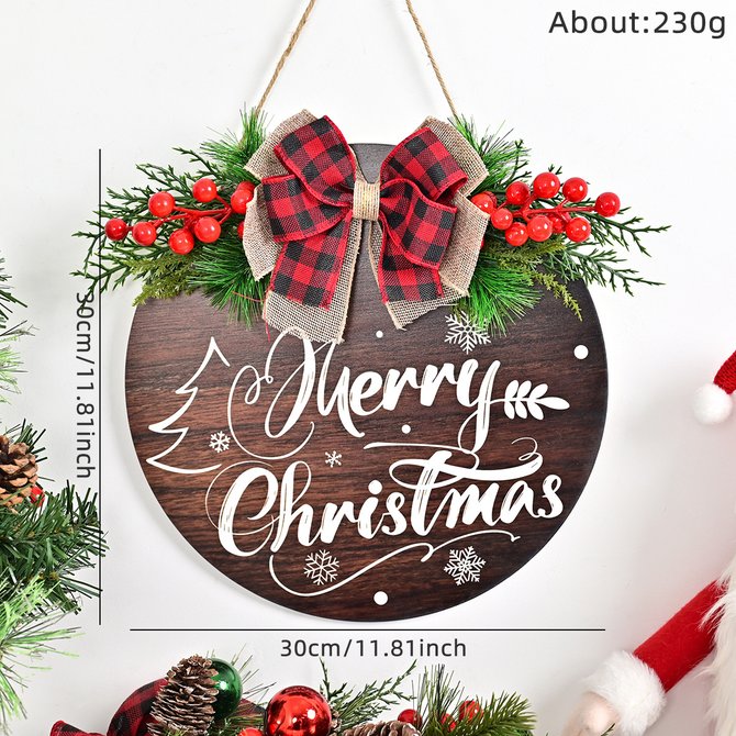 Christmas Wreath Door Berry Pine Cone Wreath with Red Bow Christmas Front Door Wreath Artificial Christmas Wreath with Christmas Balls and Pine