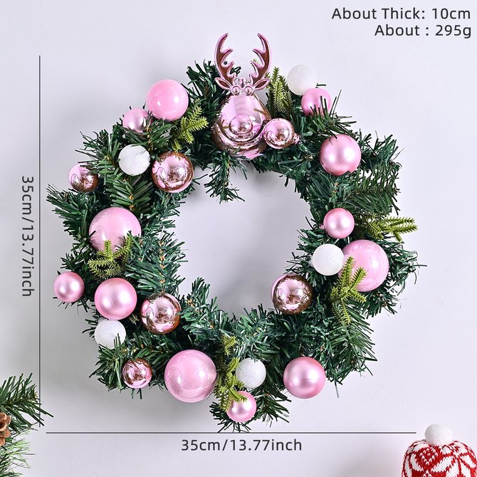 Christmas Wreath Door Berry Pine Cone Wreath with Red Bow Christmas Front Door Wreath Artificial Christmas Wreath with Christmas Balls and Pine