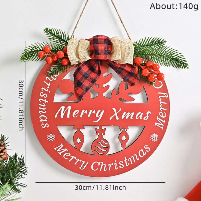 Christmas Wreath Door Berry Pine Cone Wreath with Red Bow Christmas Front Door Wreath Artificial Christmas Wreath with Christmas Balls and Pine