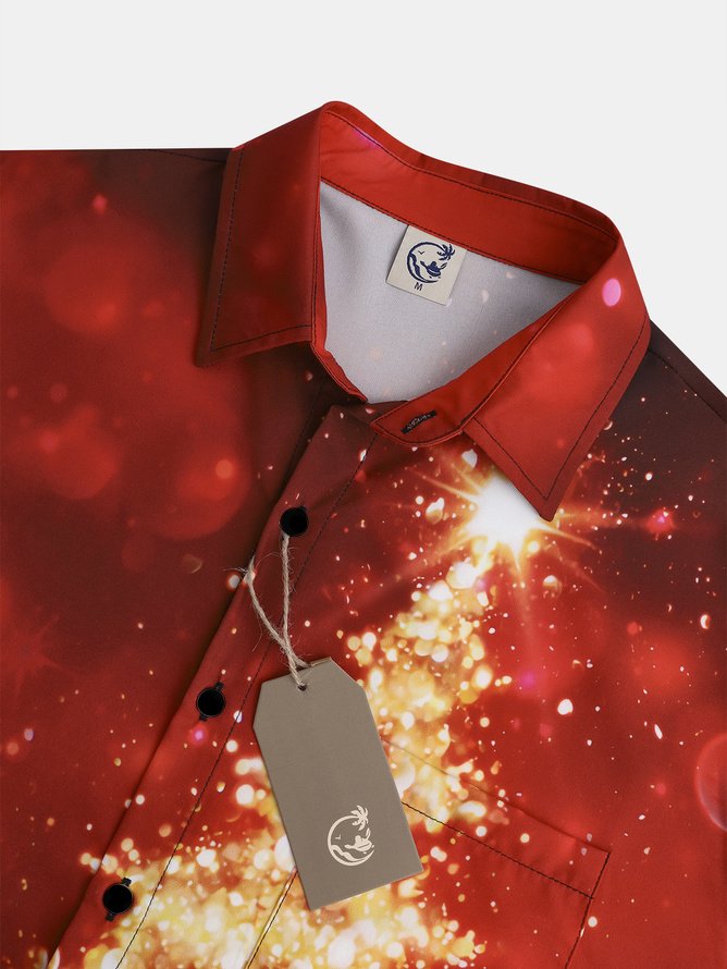 Christmas Tree Chest Pocket Short Sleeve  Shirt