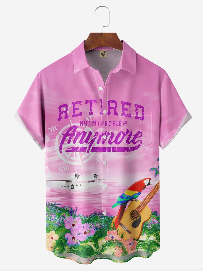 Hardaddy Parrots Party Shirts Retired Not My Problem Anymore Chest Pocket Short Sleeve Hawaiian Shirt