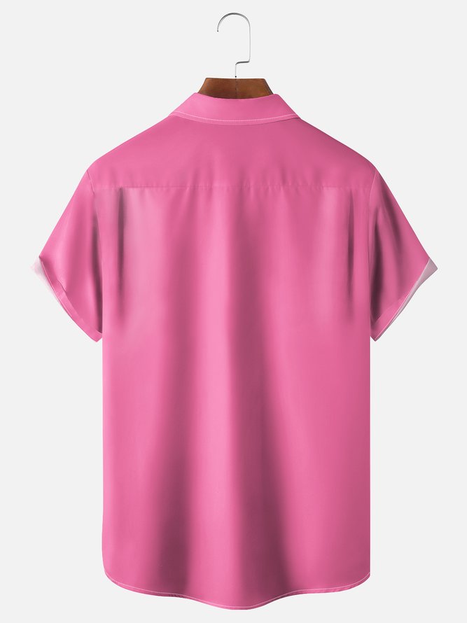 Moisture-wicking Happy Easter Flamingo Egg Chest Pocket Bowling Shirt