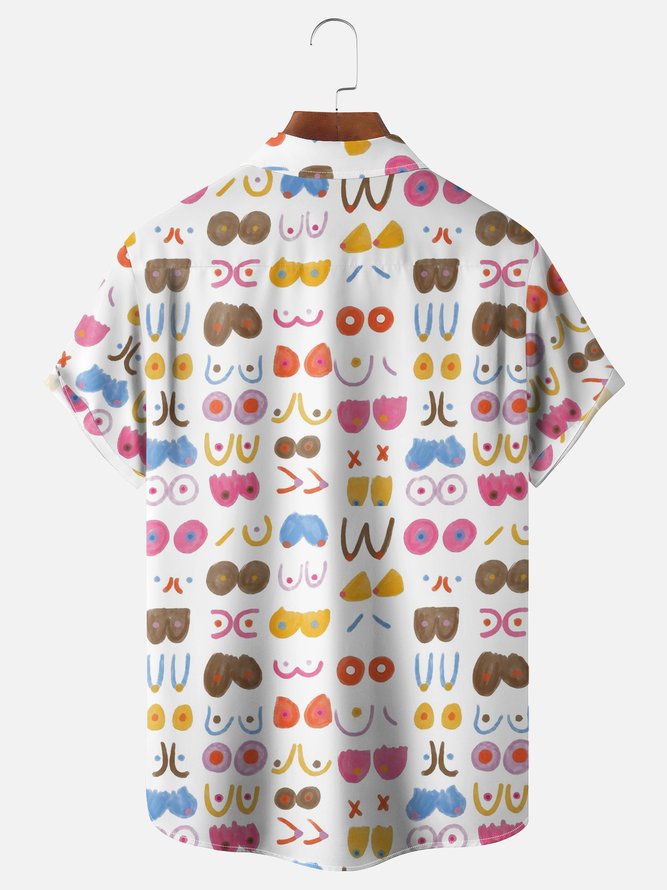 Moisture-wicking Art Boobs Chest Pocket Casual Shirt