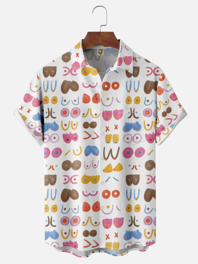 Moisture-wicking Art Boobs Chest Pocket Casual Shirt