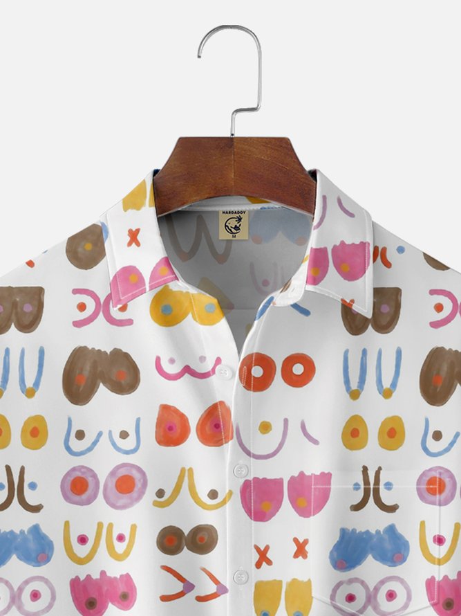 Moisture-wicking Art Boobs Chest Pocket Casual Shirt