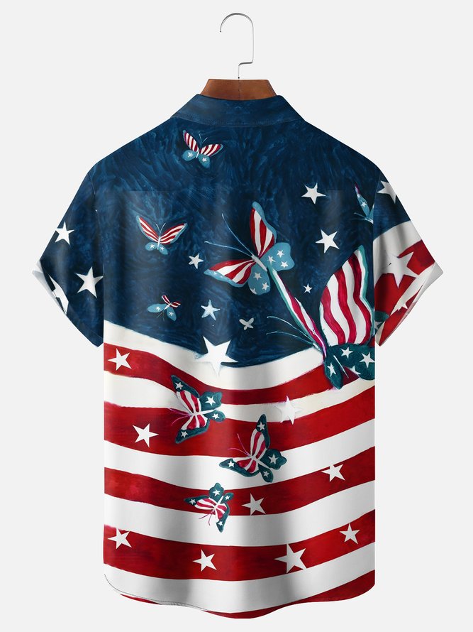 Moisture-wicking American Flag Pride Bigfoot Chest Pocket Casual Shirt