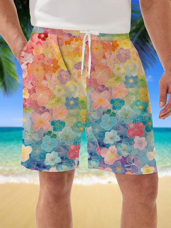 Moisture Wicking Gradient Plants Flowers Casual Shorts