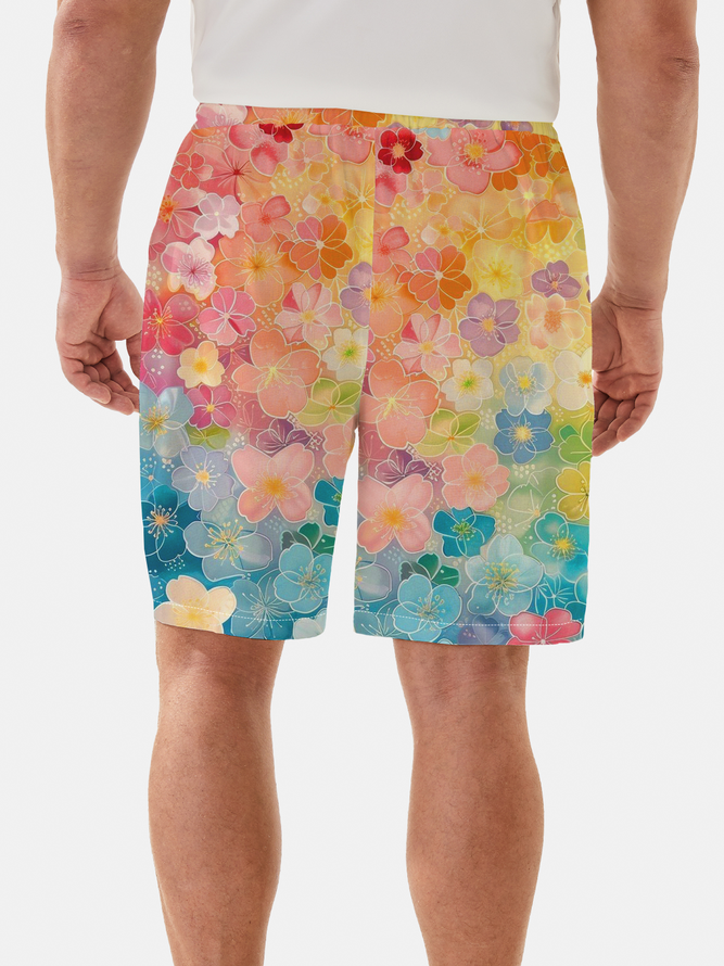 Moisture Wicking Gradient Plants Flowers Casual Shorts