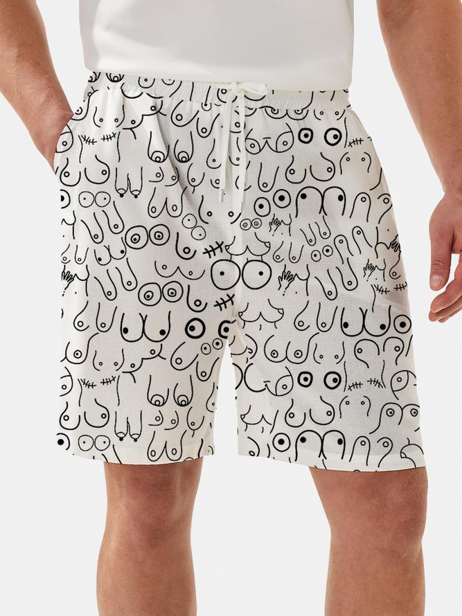 Moisture Wicking Abstract Lines Breasts Casual Shorts