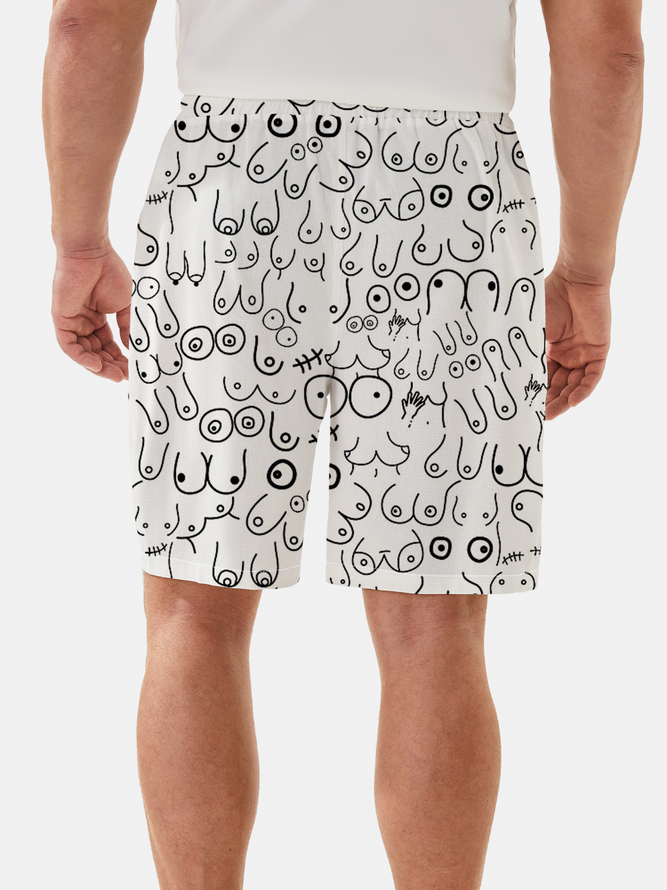 Moisture Wicking Abstract Lines Breasts Casual Shorts