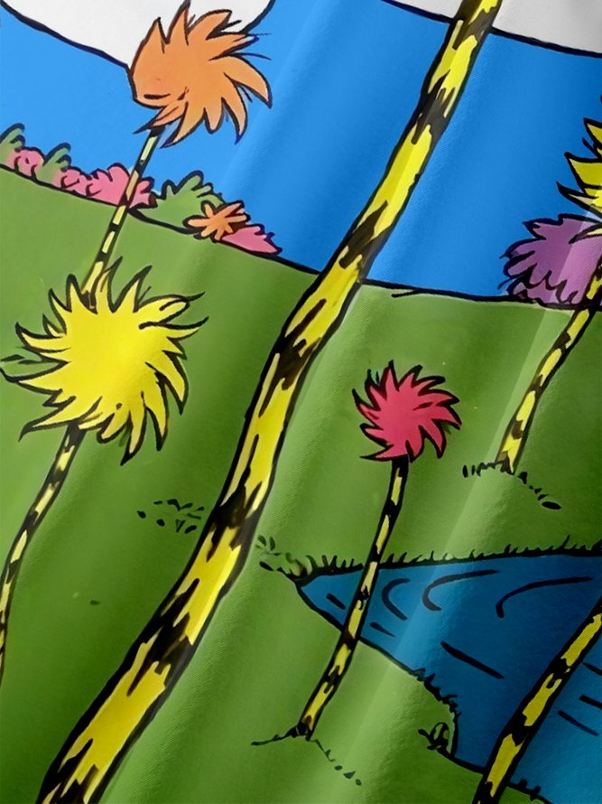 Tall Size Moisture-wicking Seuss Art Illustration Young Chest Pocket Casual Shirt