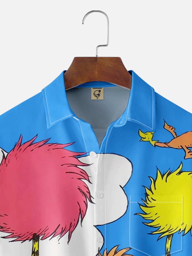 Tall Size Moisture-wicking Seuss Art Illustration Young Chest Pocket Casual Shirt
