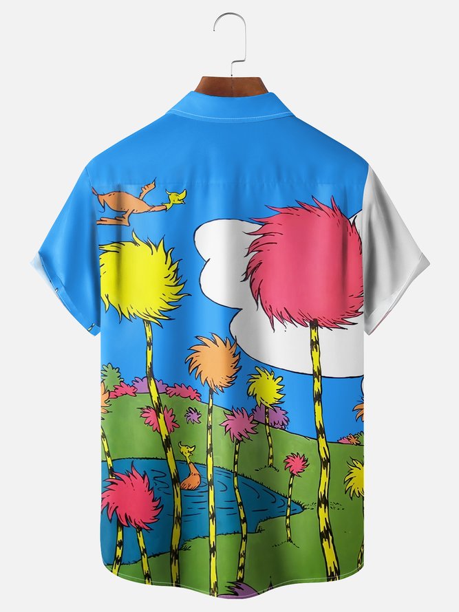 Tall Size Moisture-wicking Seuss Art Illustration Young Chest Pocket Casual Shirt