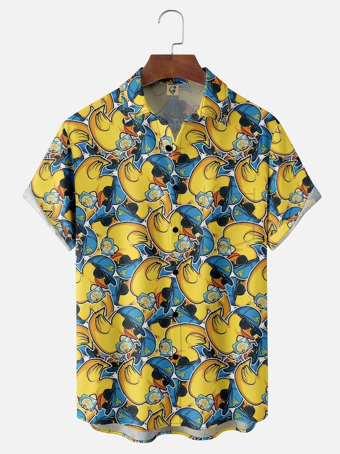 Moisture-wicking Duck Chest Pocket Hawaiian Shirt