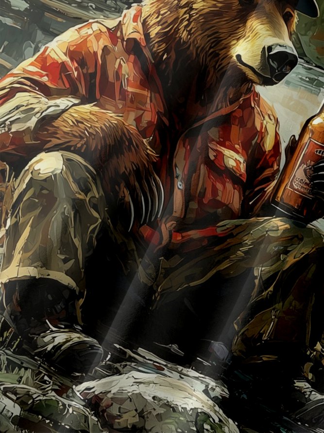 Moisture Wicking Outdoor Camp Camping Bear Elk Chest Pocket Hawaiian Shirt