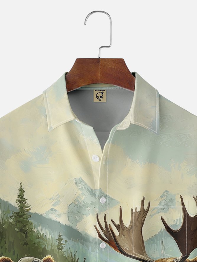 Moisture Wicking Outdoor Camp Camping Bear Elk Chest Pocket Hawaiian Shirt