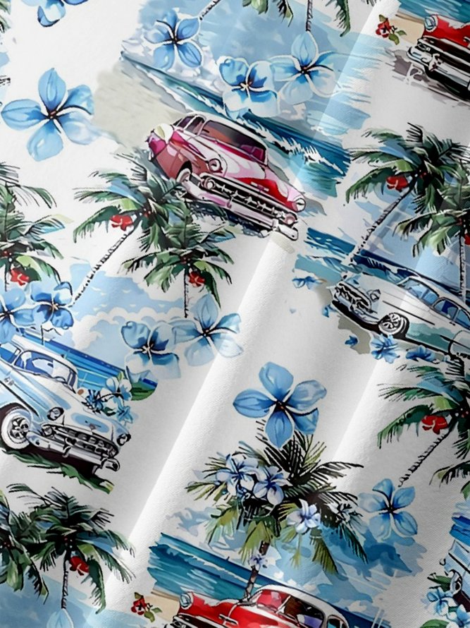 Moisture-wicking Beach Retro Car Chest Pocket Hawaiian Shirt