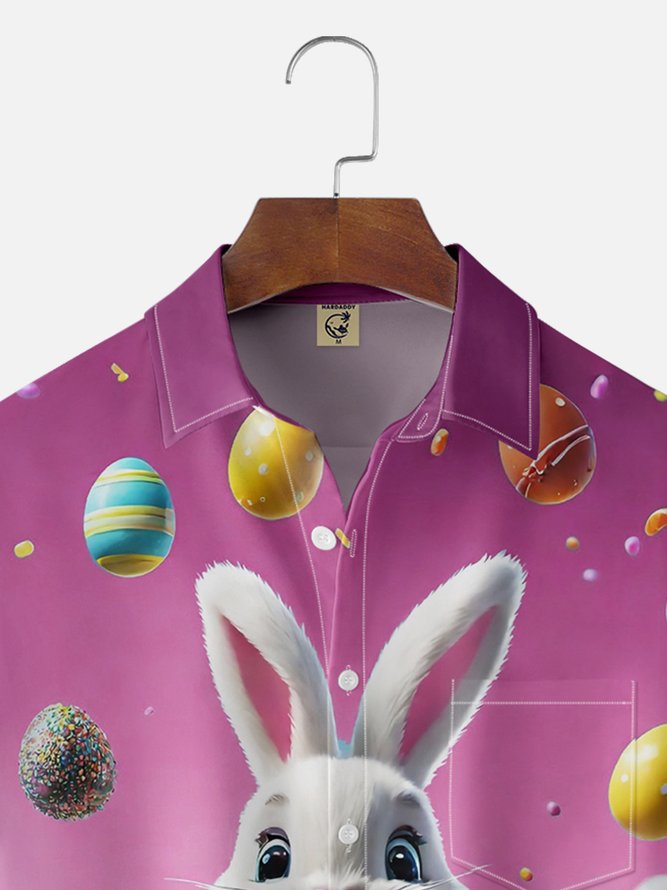 Moisture-wicking Easter Rabbit Eggs Chest Pocket Casual Shirt