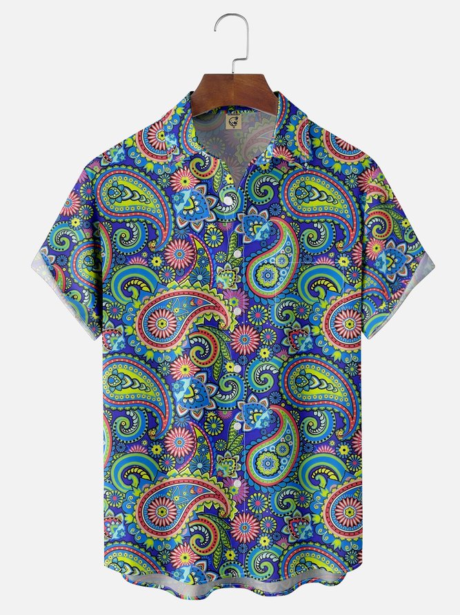 Moisture Wicking Paisley Chest Pocket Hawaiian Shirt