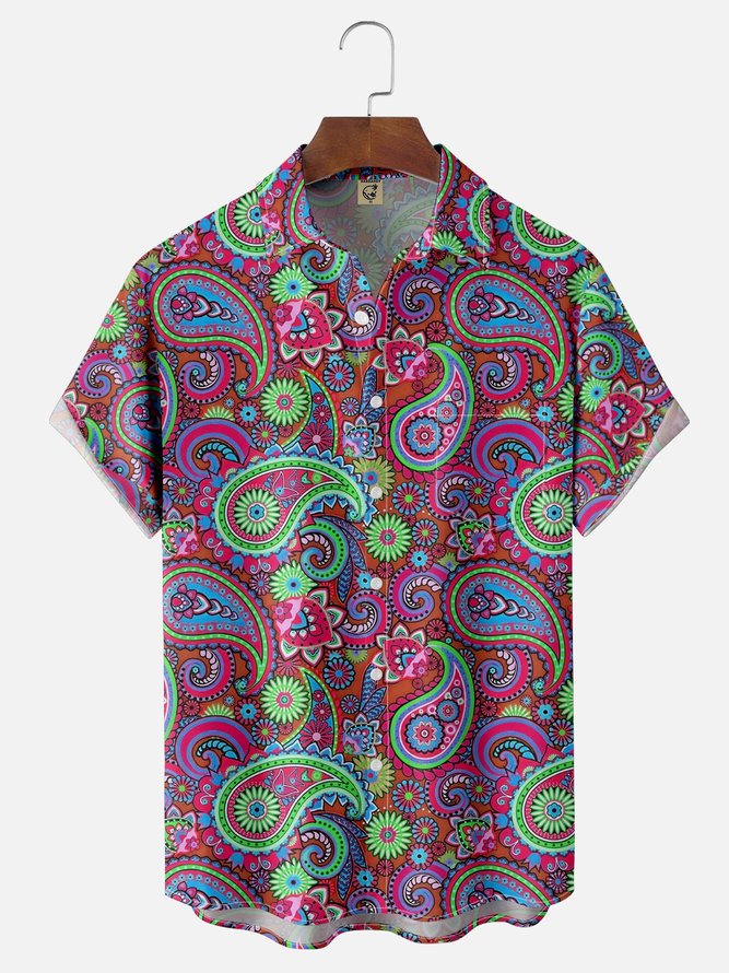 Moisture Wicking Paisley Chest Pocket Hawaiian Shirt