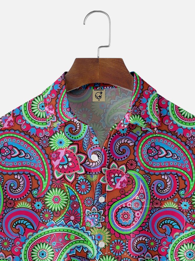 Moisture Wicking Paisley Chest Pocket Hawaiian Shirt