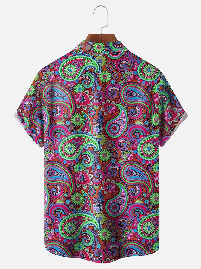 Moisture Wicking Paisley Chest Pocket Hawaiian Shirt