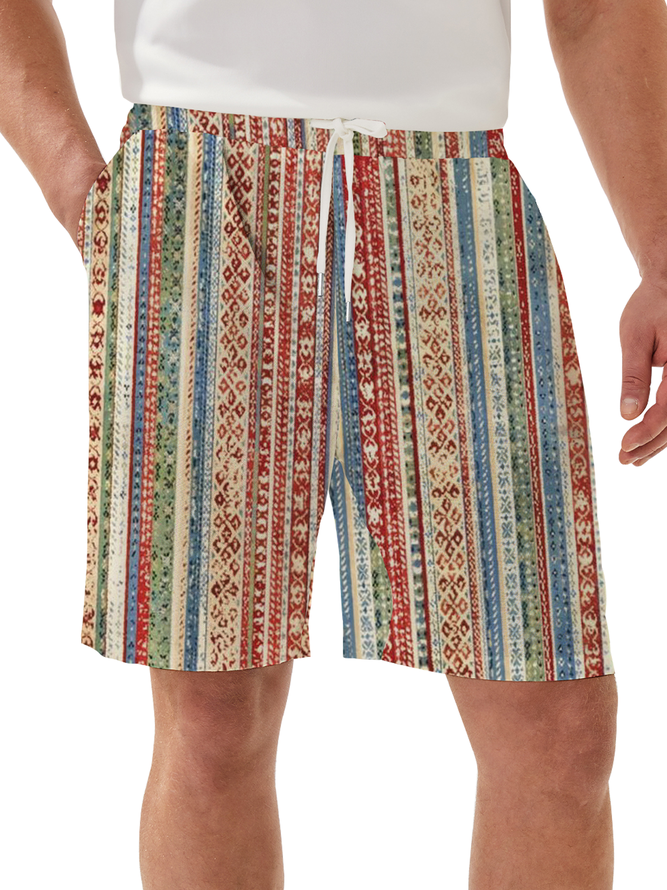 Moisture Wicking Geometric Stripe Casual Shorts