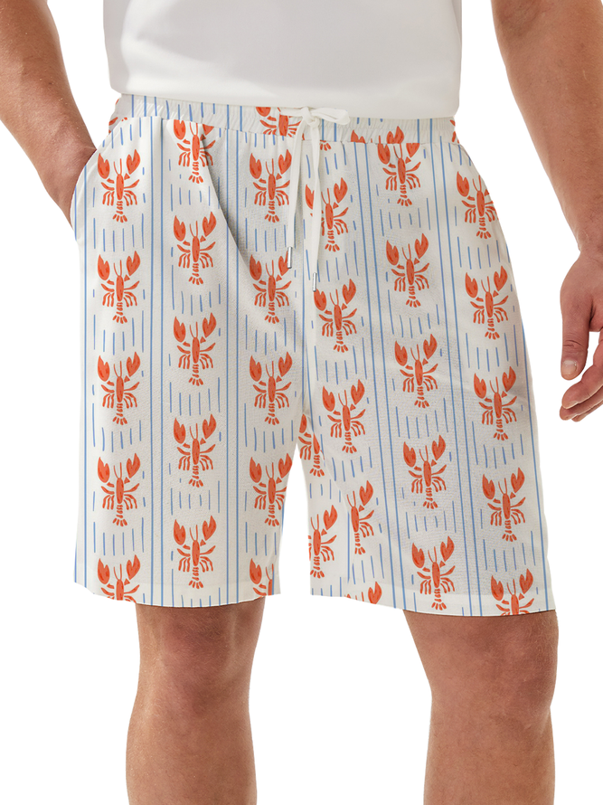 Moisture Wicking Striped Lobster Casual Shorts
