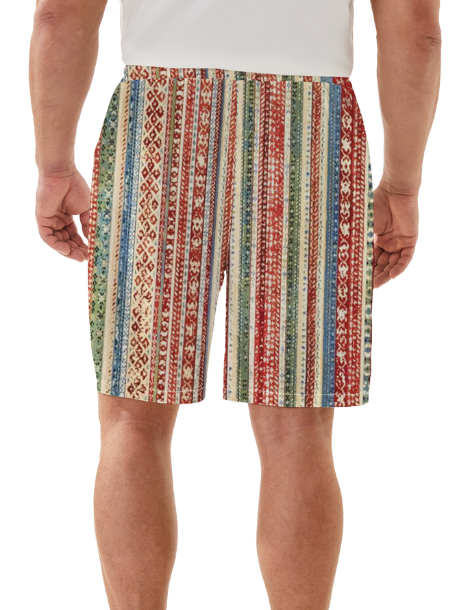 Moisture Wicking Geometric Stripe Casual Shorts