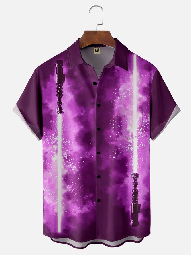 Moisture-wicking Fun and Avant-garde Laser Sword Star Art Wars Chest Pocket Bowling Shirt